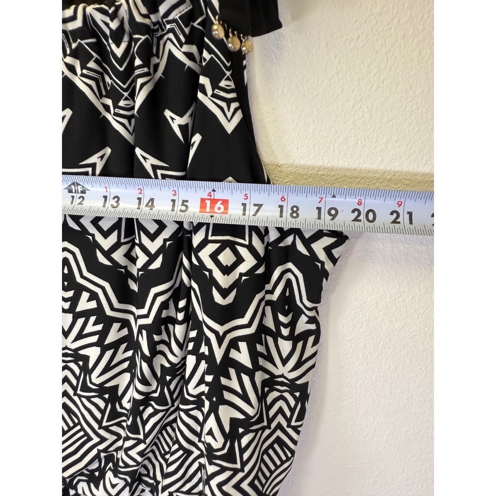 Alfani Womens Black White Geometric Print Maxi Dress Bow Accent Large‎ - Picture 6 of 8